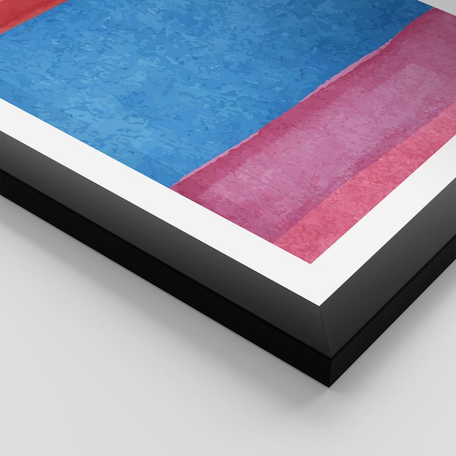 Plakat w ramie 30x40 - Migocące Formy - kolorowe akwarelowe pasy, odcienie czerwień - rama czarna