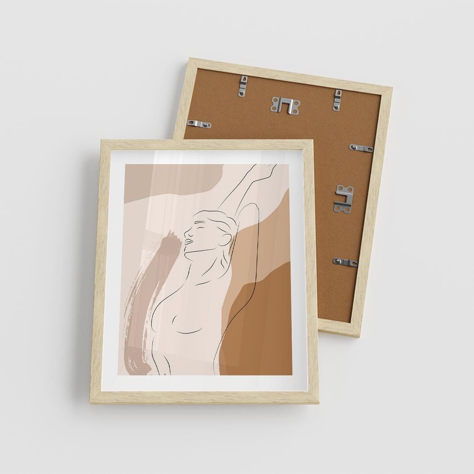 Plakat w ramie 40x50 - Sztuka Nagiej Formy - szkic nagiej kobiety, kolory beżowe - rama drewno