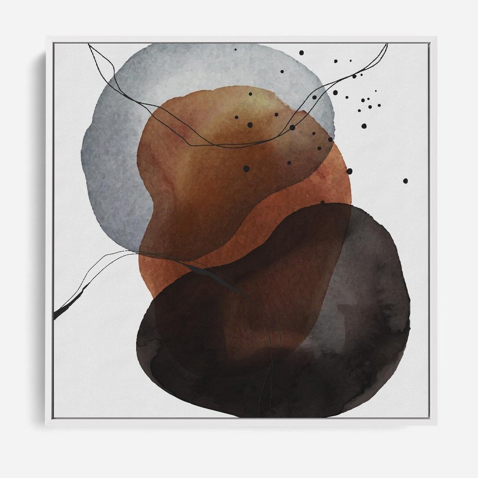 Obraz w ramie 50x50 - Kolorowe Wizje - abstrakcyjne plamy akwarelowe, czarny szkic - rama biała