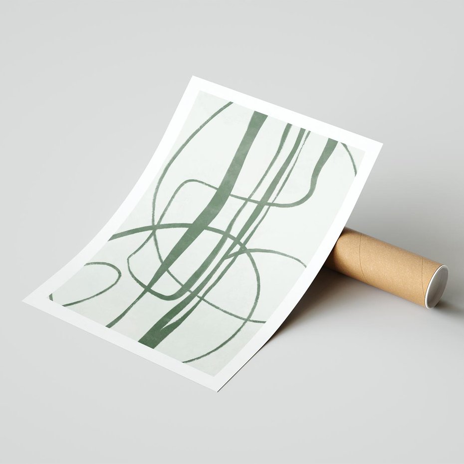 Plakat bez ramy 21x30 - Zielony Spokój - zielona abstrakcja, spokojny plakat