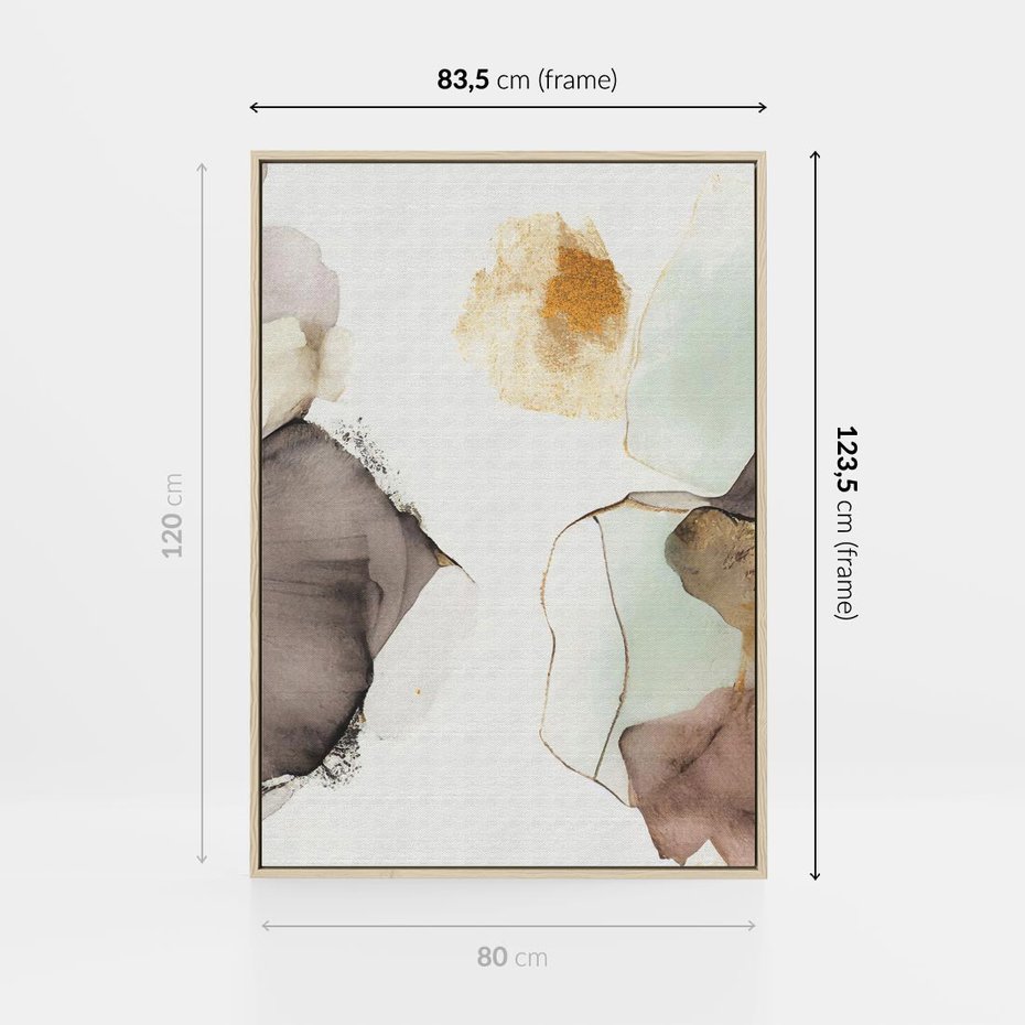 Obraz w ramie 80x120 - Nowoczesne Elegancje - akwarela, złote linie i plamy - rama drewno