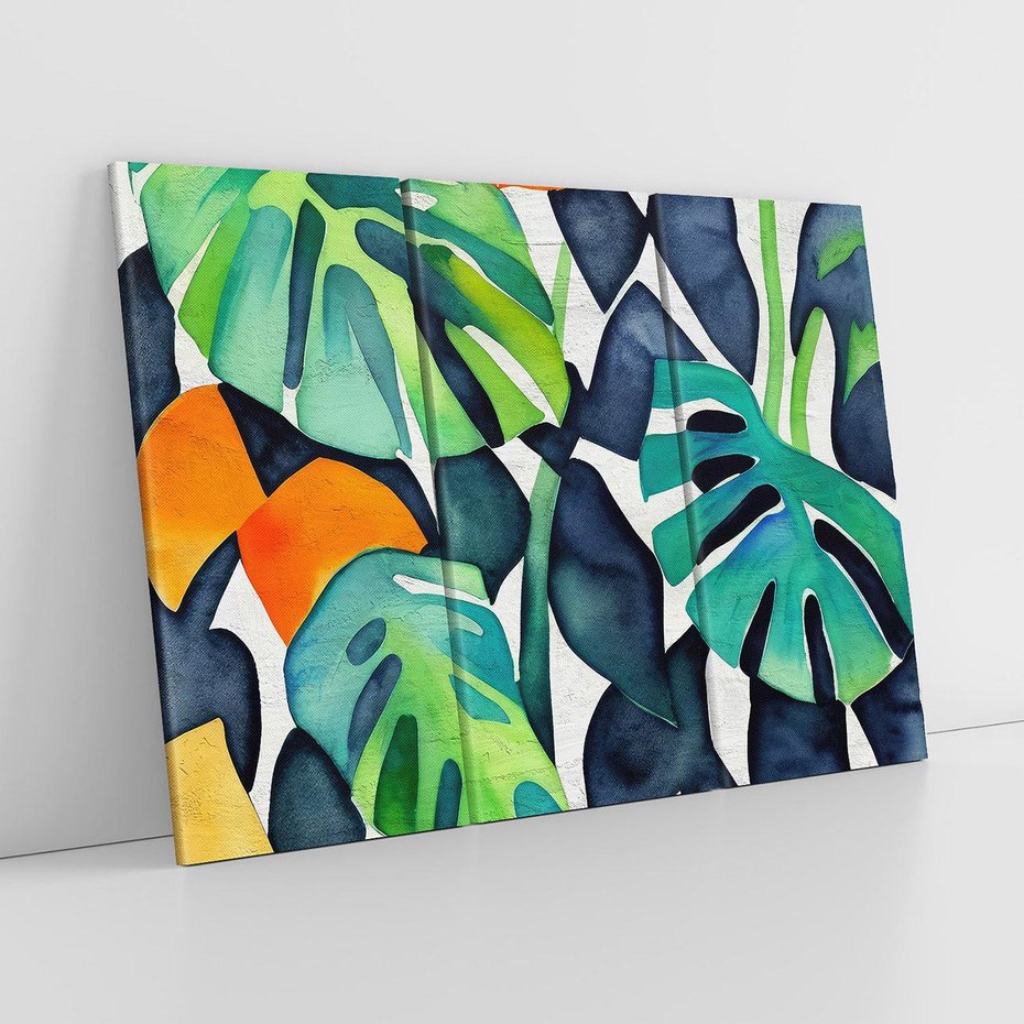 Obraz na płótnie 120x80 - Tropikalne Pragnienia - akwarela, liście tropikalne
