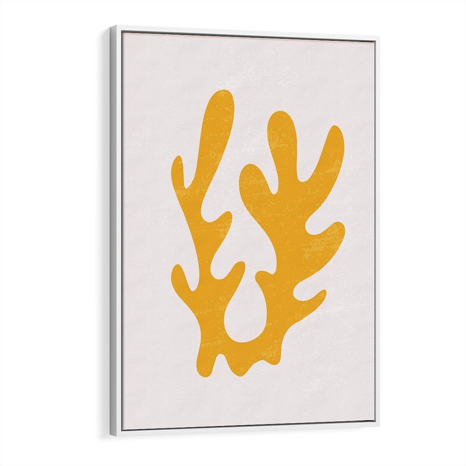 Obraz w ramie 80x120 - Abstrakcyjna Synergia - abstrakcyjna żółta forma, minimalizm - rama biała