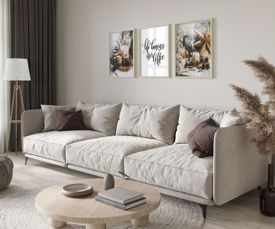 Zestaw obrazy w ramie 30x40 galeria - Kawa, napis, cytat, kuchnia, salon - rama drewno