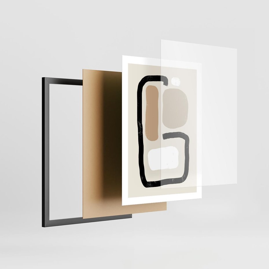 Plakat w ramie 50x70 - Kształtne Formy - geometryczne nieregularne kształty, nowoczesna kompozycja - rama czarna