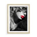 Plakat w ramie 50x70 - Zmysłowe usta damy - kobieta, usta - rama drewno