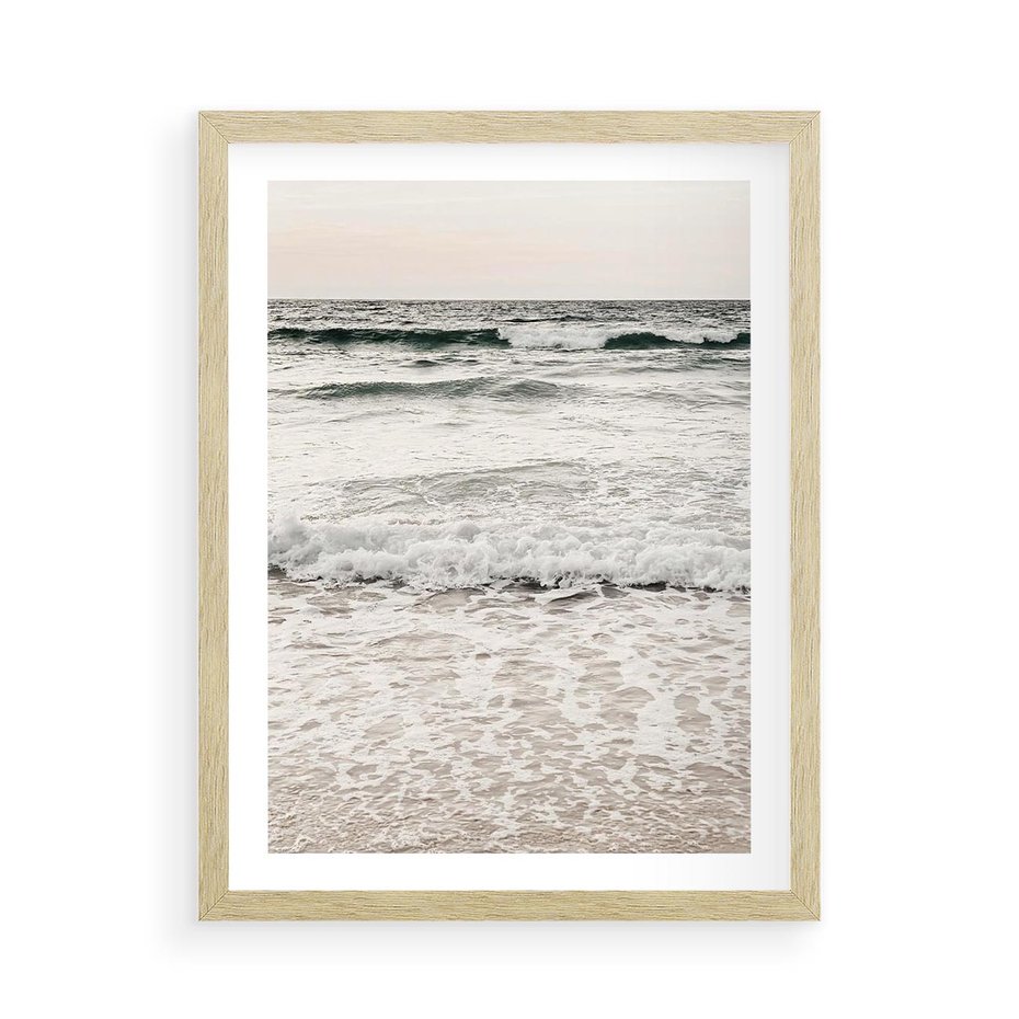 Plakat w ramie 50x70 - Szarość Morza - morze, fale - rama drewno