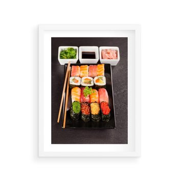 Plakat w ramie 30x40 - Kulinarne podróże do Japonii - sushi, japonia - rama biała