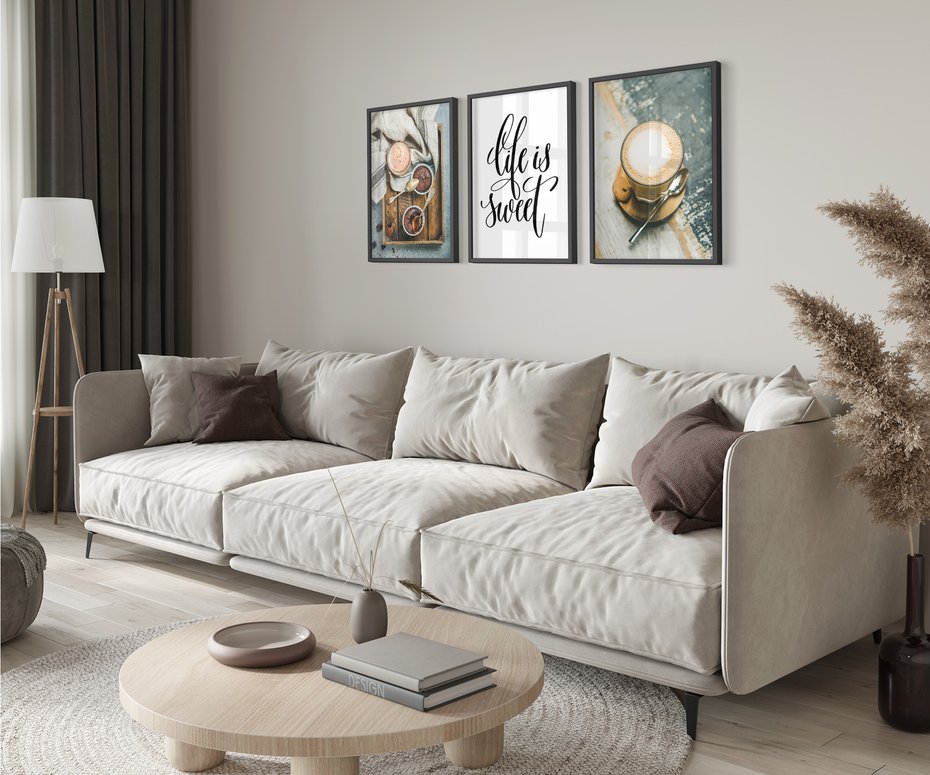 Zestaw obrazy w ramie 50x70 galeria - Kawa, napis, typografia, do, kuchni, kawiarni - rama czarna