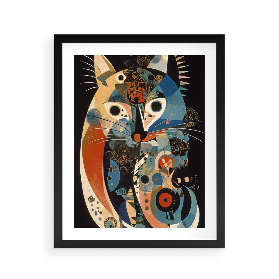 Plakat w ramie 40x50 - Księga Surrealnych Wymiarów - abstrakcyjny obraz olejny, kot - rama czarna