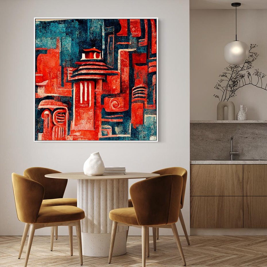 Obraz w ramie 80x80 - Mistyka Wschodnich Światów - orientalna sztuka, nawiązanie do Japonii - rama biała