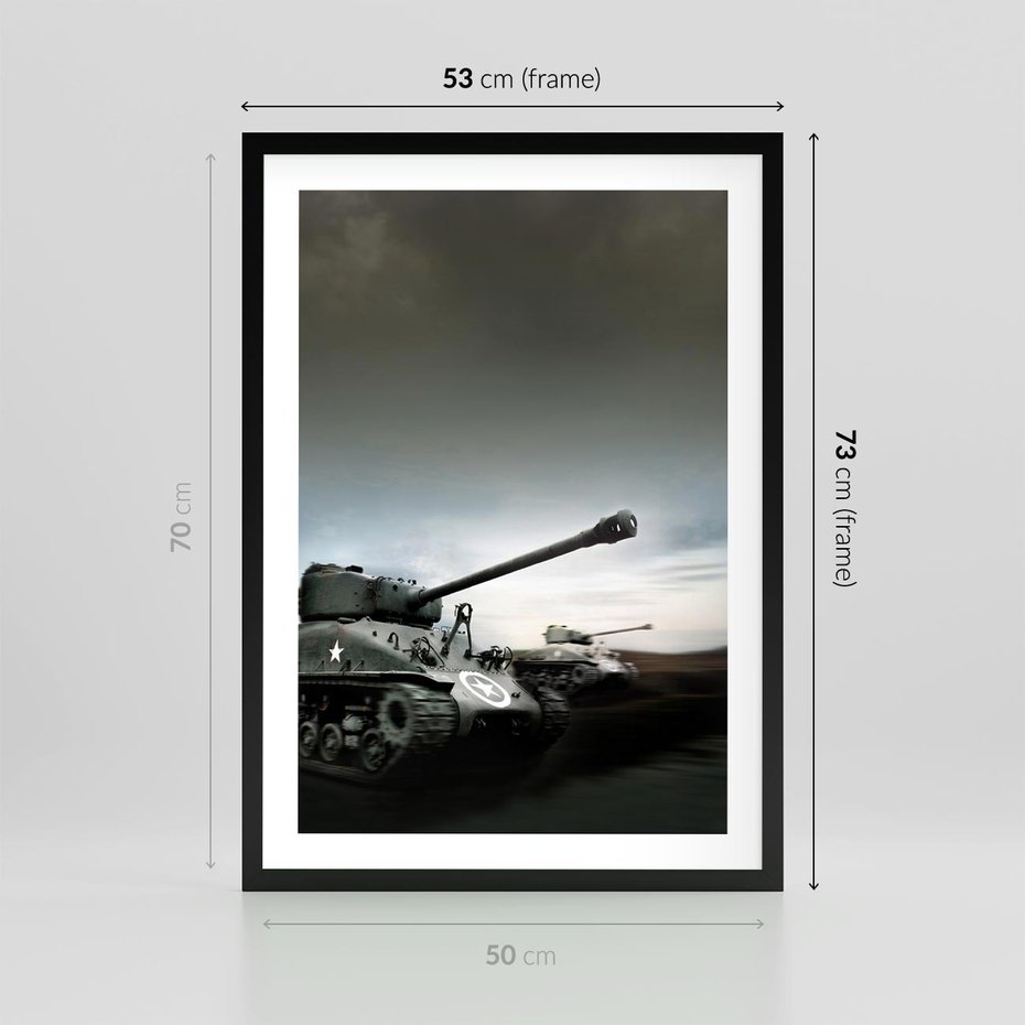 Plakat w ramie 50x70 - Siła i determinacja: czołgi wojenne - czołgi, wojna - rama czarna