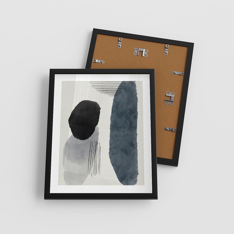 Plakat w ramie 40x50 - Abstrakcyjna Gra Szarości - abstrakcyjna grafika, akwarela - rama czarna
