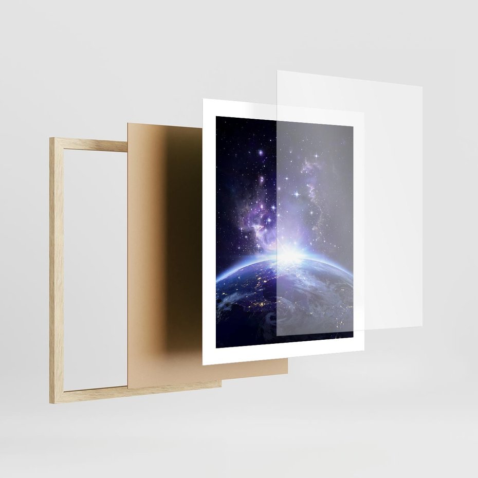 Plakat w ramie 40x50 - Podróż w kosmiczną przestrzeń - kosmos, ziemia - rama drewno
