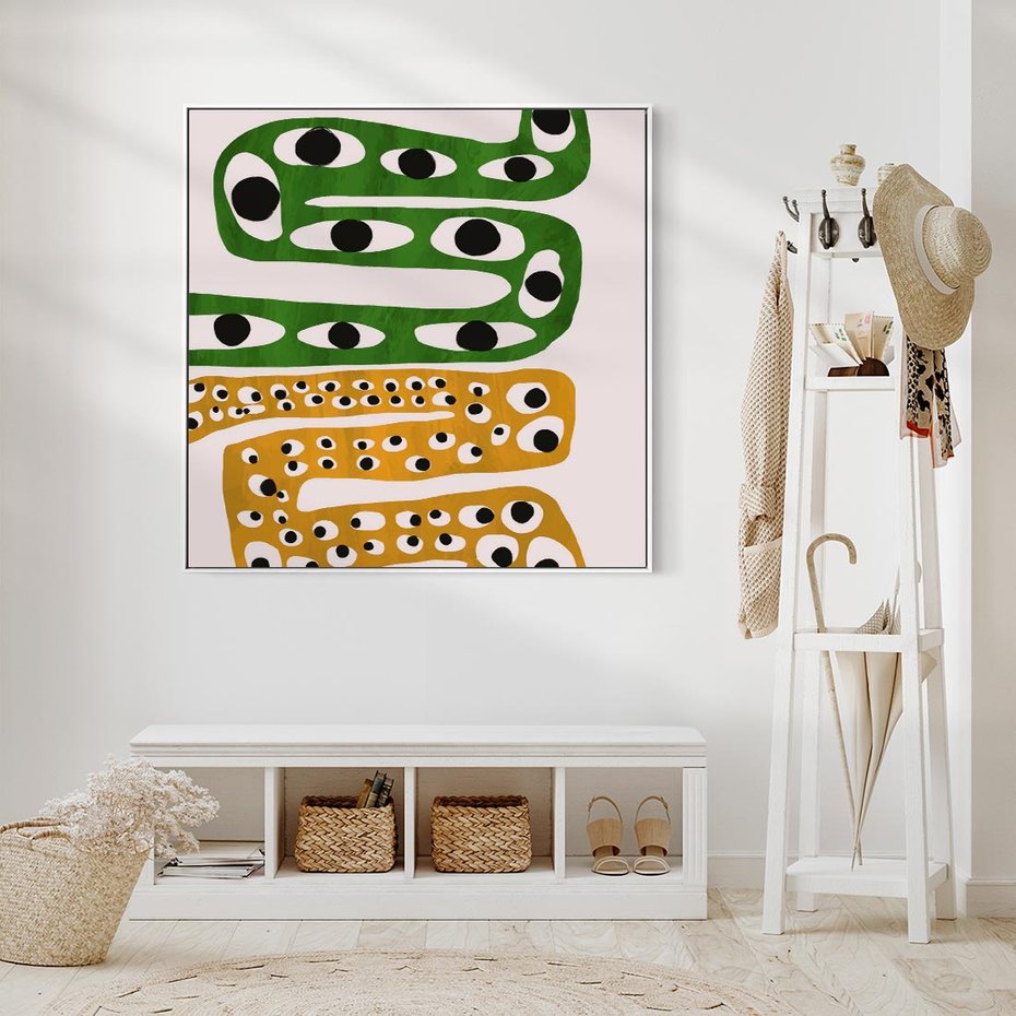 Obraz w ramie 50x50 - Mroczne Wypaczenia - abstrakcyjny obraz, dziwne kształty - rama biała