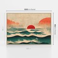 Obraz w ramie 120x80 - Czerwone Melodie - japońska sztuka, zachód słońca nad oceanem - rama drewno