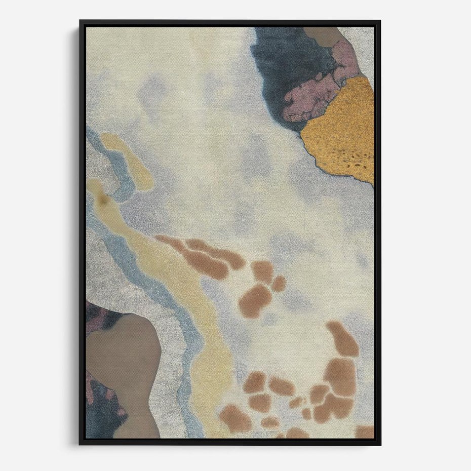 Obraz w ramie 50x70 - Melancholijne oddechy pędzla - abstrakcyjne formy, zgaszone kolory - rama czarna