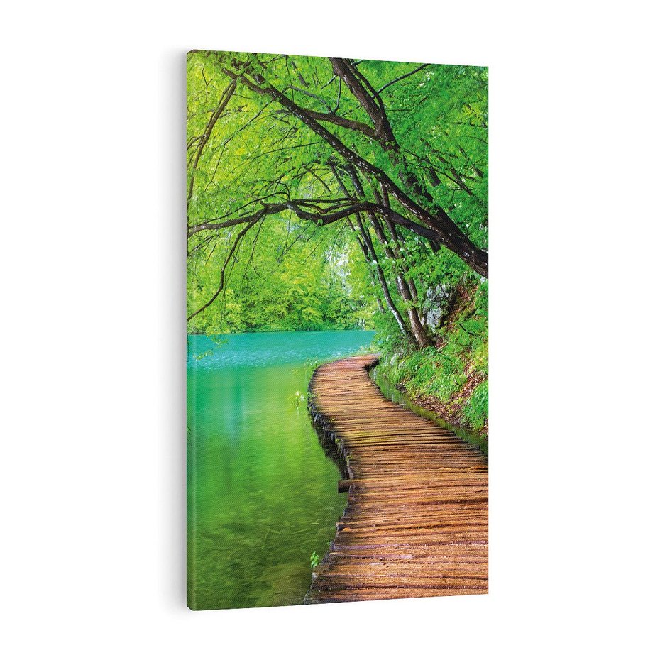 Obraz na płótnie 70x100 - Spokój nad jeziorem: Zatop się w naturze - jezioro, drzewa