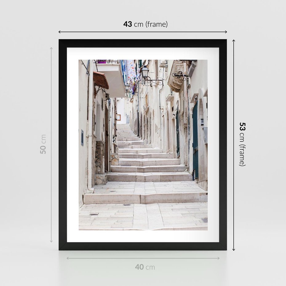 Plakat w ramie 40x50 - Urokliwa uliczka w perspektywie - uliczka, perspektywa - rama czarna