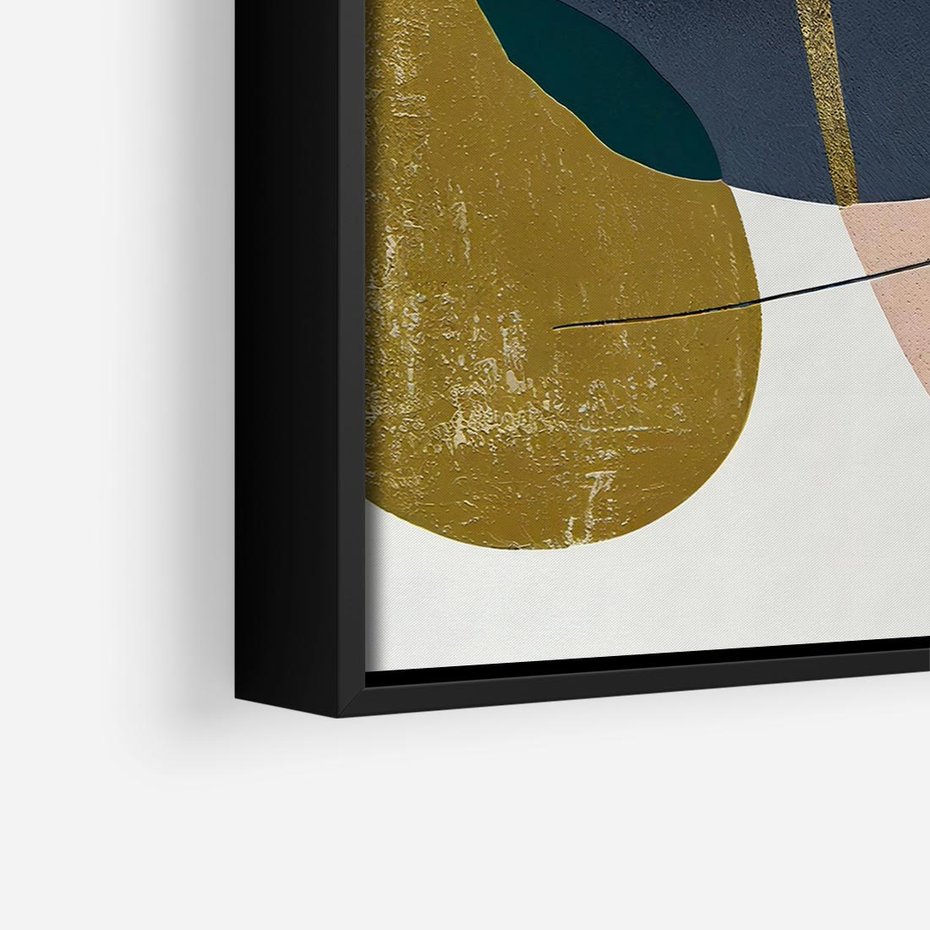 Obraz w ramie 50x50 - Złoto Granatu - abstrakcyjne plamy koloru, złoto - rama czarna