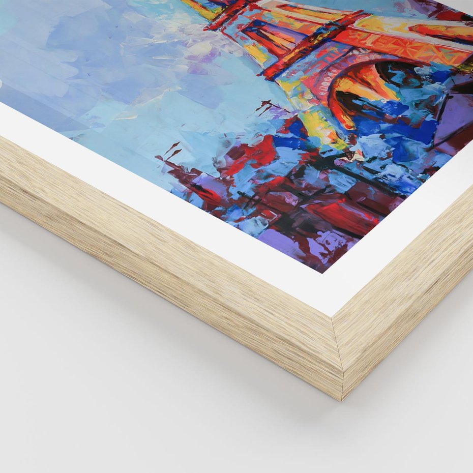 Plakat w ramie 40x50 - Paryska Wieża - olejny abstrakcyjny obraz, wieża eiffla - rama drewno