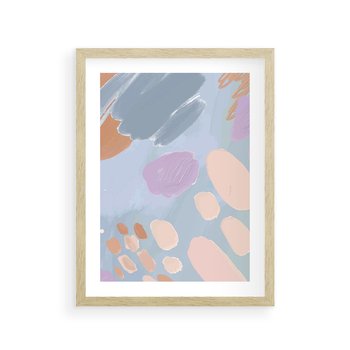 Plakat w ramie 50x70 - Migocące Pastelowe Spektrum - abstrakcyjne akwarelowe plamy, pastele - rama drewno