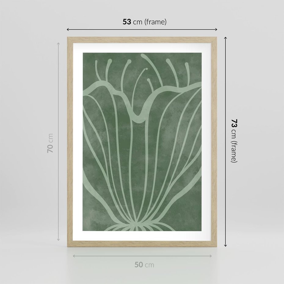 Plakat w ramie 50x70 - Zieleń Kształtująca Spokój - zielony plakat, roślinne inspiracje - rama drewno