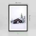 Plakat w ramie 50x70 - Zimowy Azyl: Domek w Górach - domek w górach, śnieg - rama czarna