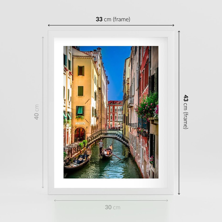 Plakat w ramie 30x40 - Romantyczna Gondola - Wenecja, gondola - rama biała
