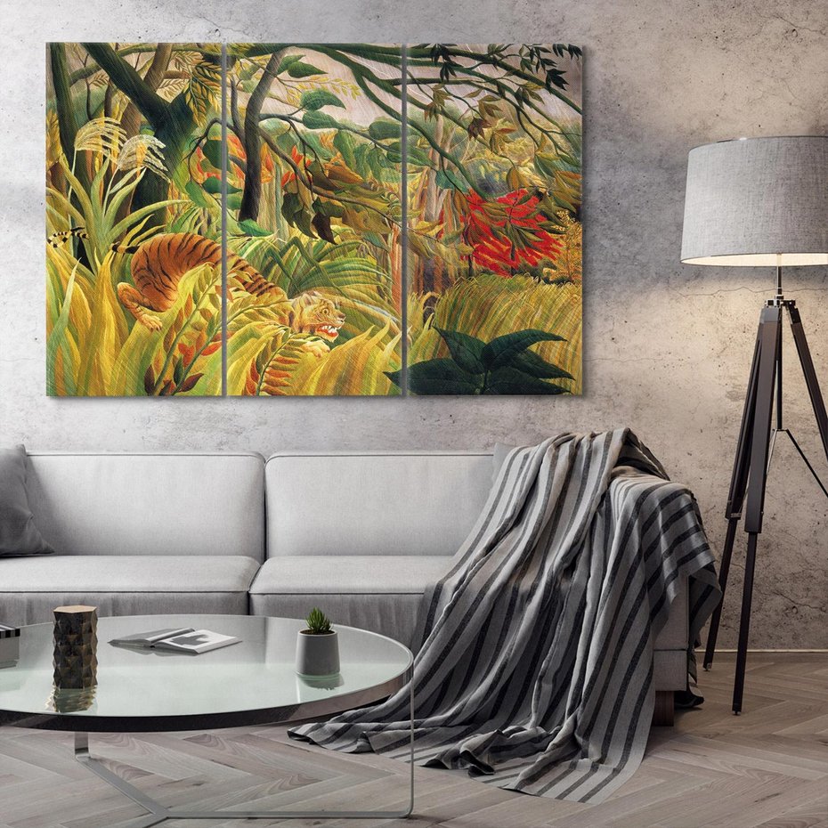 Obraz na płótnie 120x80 - "Tygrys w tropikalnej burzy" (1891) Henri Rousseau - Reprodukcja - reprodukcja, obraz na płótnie