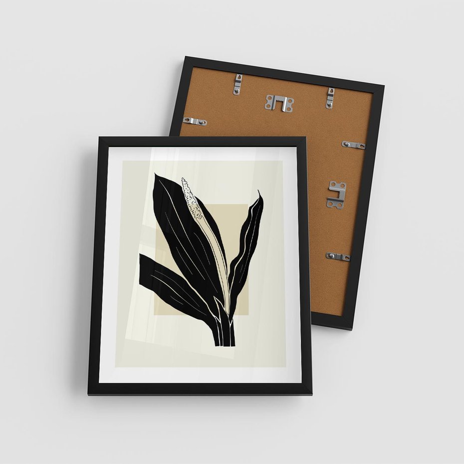 Plakat w ramie 40x50 - Harmonia liści - minimalistyczny obraz, szkic - rama czarna