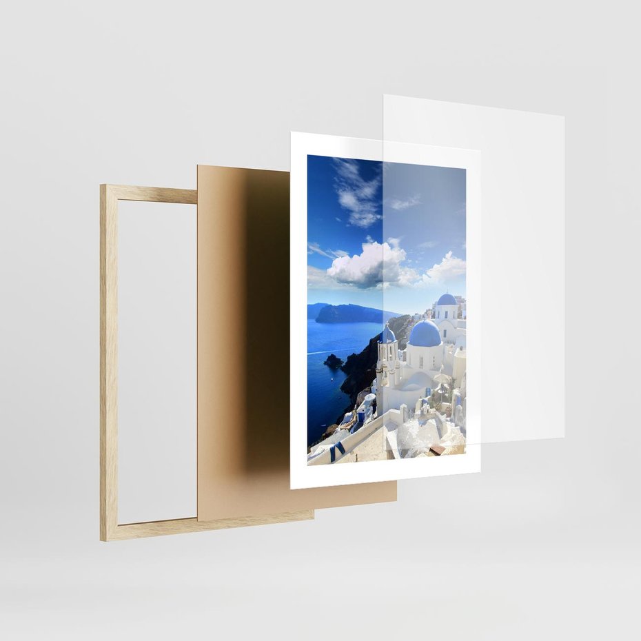 Plakat w ramie 30x40 - Magiczne Widoki - Santorini, perspektywa - rama drewno