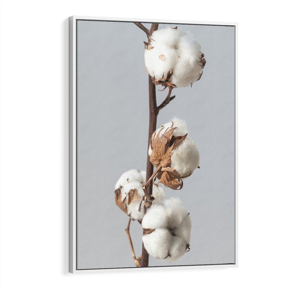 Obraz w ramie 50x70 - Bawełniana boho miękkość - bawełna, boho - rama biała