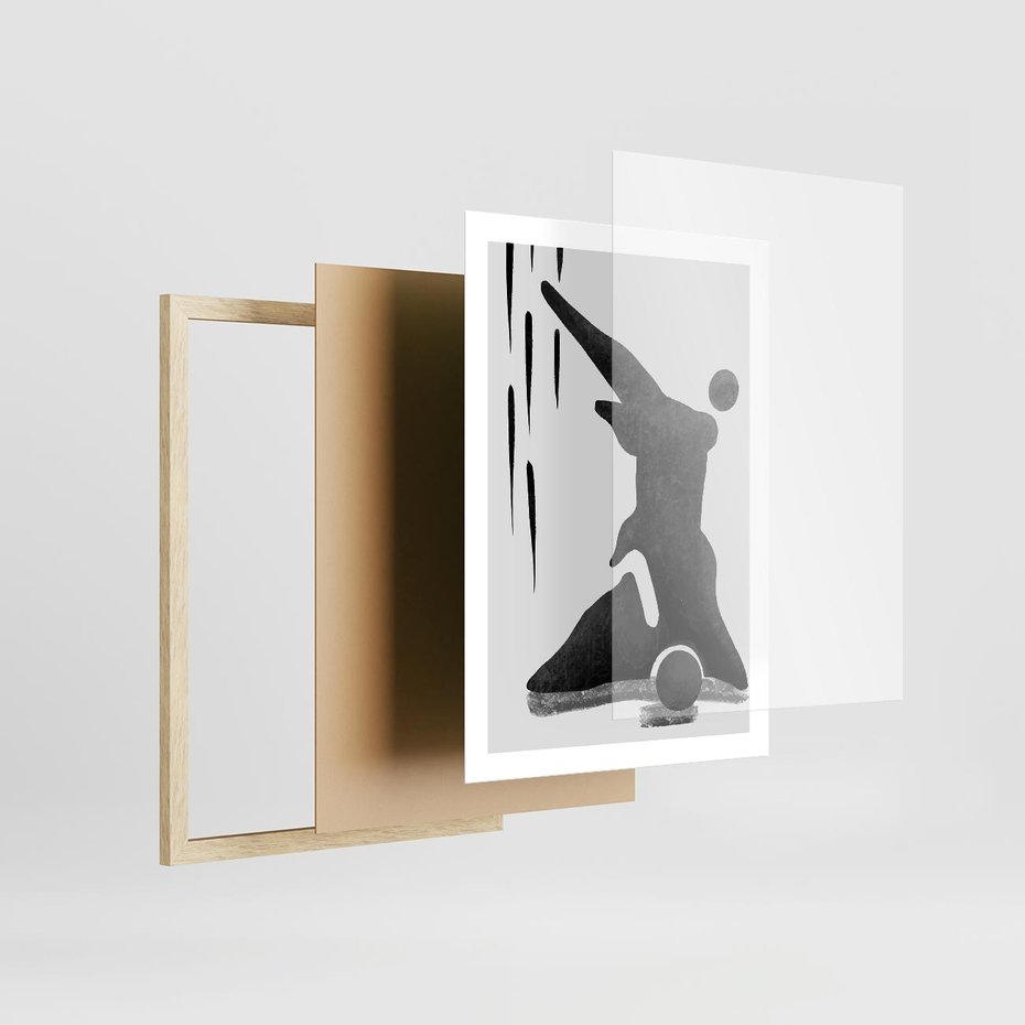 Plakat w ramie 50x70 - Czarno-Biała Grafika Postaci - nowoczesna grafika, plakat - rama drewno