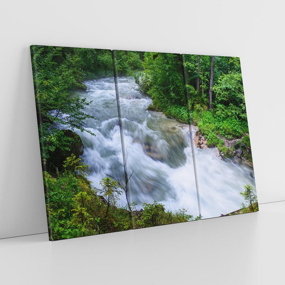 Obraz na płótnie 120x80 - Magia lasu nad rzeką - wodospad, rzeka