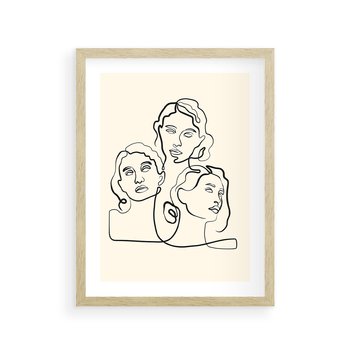 Plakat w ramie 30x40 - Trzy Kobiety - 3 kobiety, antyczny posag - rama drewno