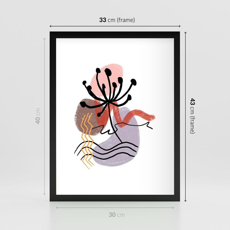 Plakat w ramie 30x40 - Migocące Odsłony - abstrakcyjna sztuka, liść dmuchawiec - rama czarna