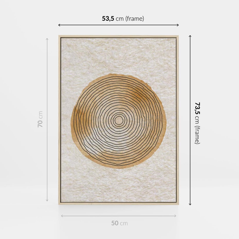 Obraz w ramie 50x70 - Zapisane w promieniach słońca - beżowe strukturalne tło, koła - rama drewno
