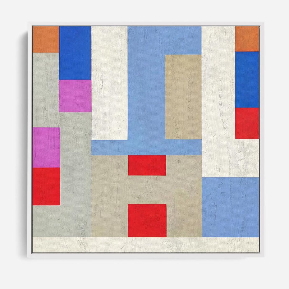 Obraz w ramie 50x50 - Bezczasowe Przenikanie Kształtów - abstrakcyjne geometryczne kształty, olejny obraz - rama biała