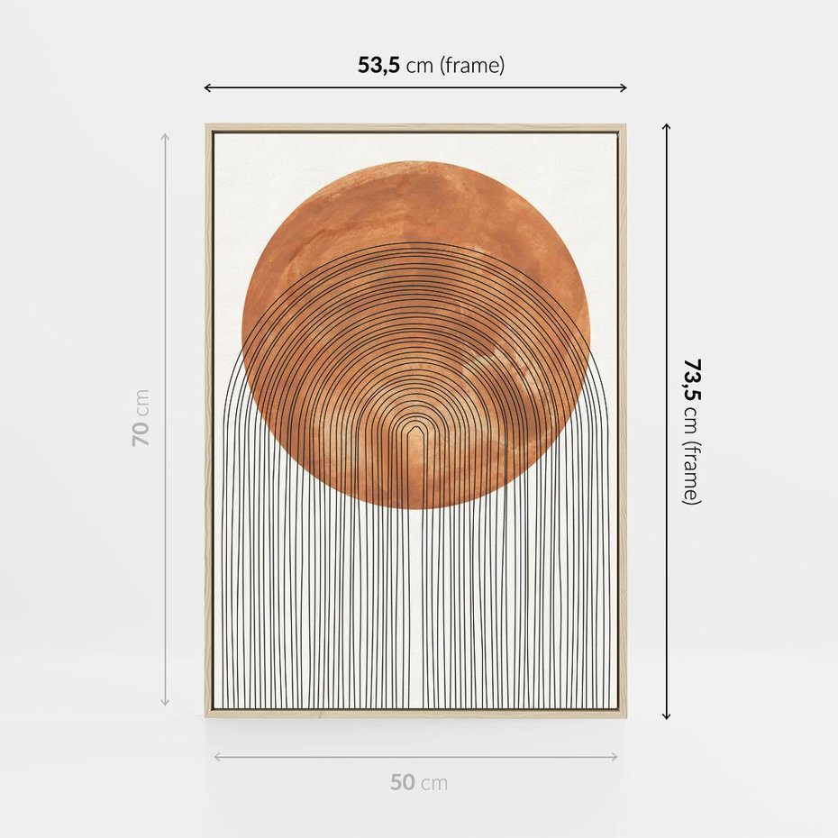 Obraz w ramie 50x70 - Konturem Kształtowane - koło, boho styl - rama drewno