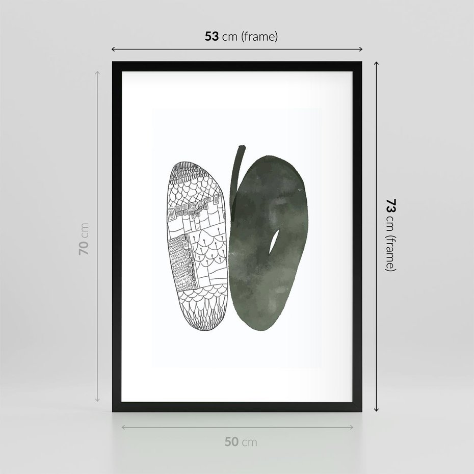 Plakat w ramie 50x70 - Przesunięte Jabłko - minimalistyczny plakat, jabłko - rama czarna