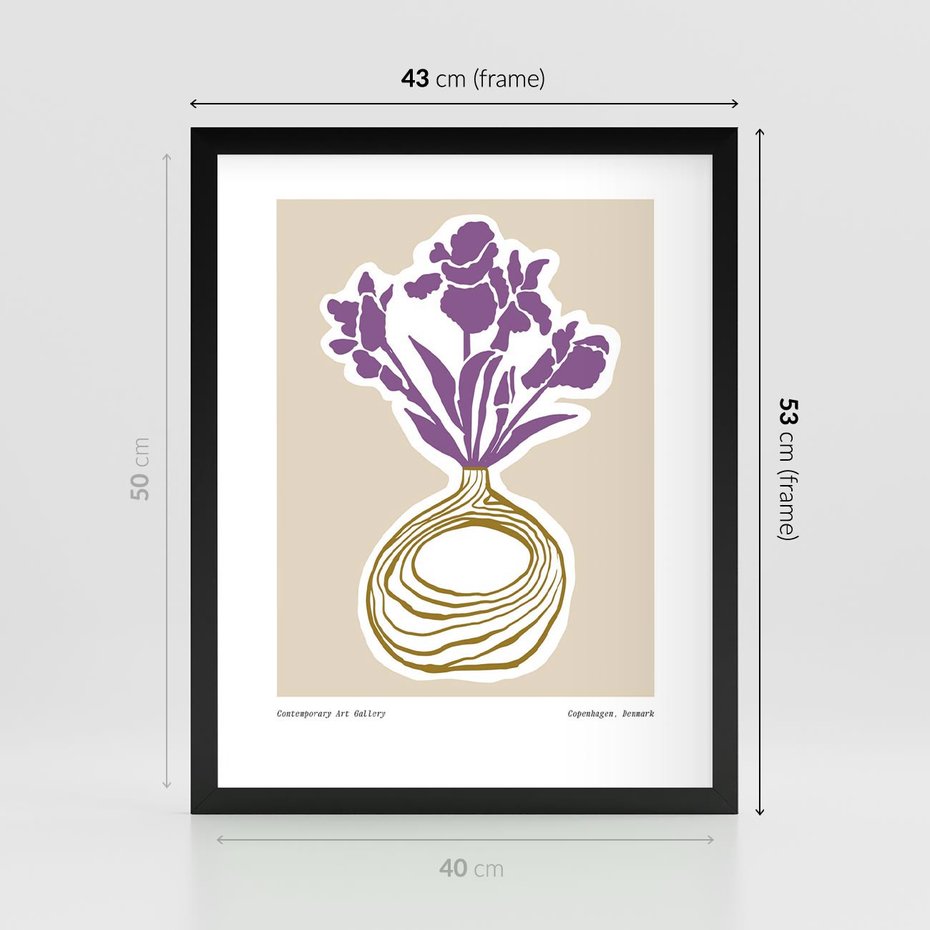 Plakat w ramie 40x50 - Migocące Anomalie - abstrakcyjne liście, kwiaty tropikalne w wazonie - rama czarna