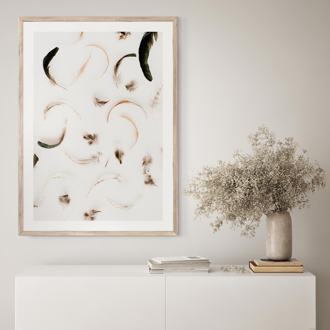 Plakat w ramie 30x40 - Kompozycja z Piór - pióra, kompozycja - rama drewno