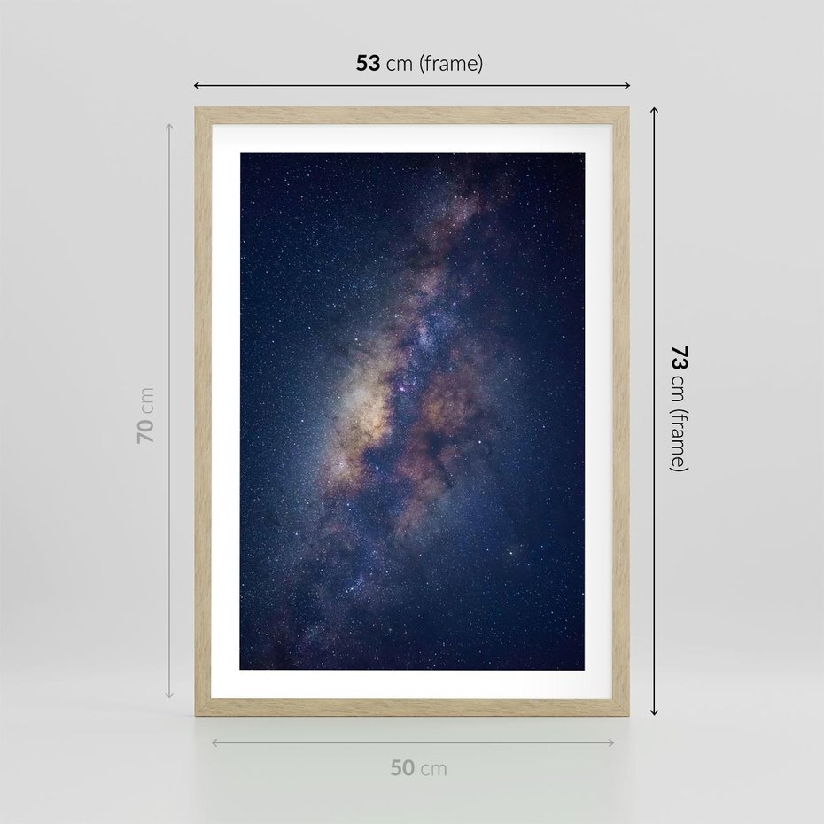 Plakat w ramie 50x70 - Wśród Gwiazd - rozgwieżdzone niebo, droga mleczna - rama drewno