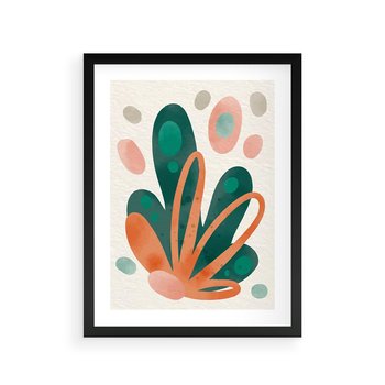 Plakat w ramie 40x50 - Harmonia bez Harmonii - akwarelowe abstrakcyjne kształty, zieleń i pomarańcz - rama czarna