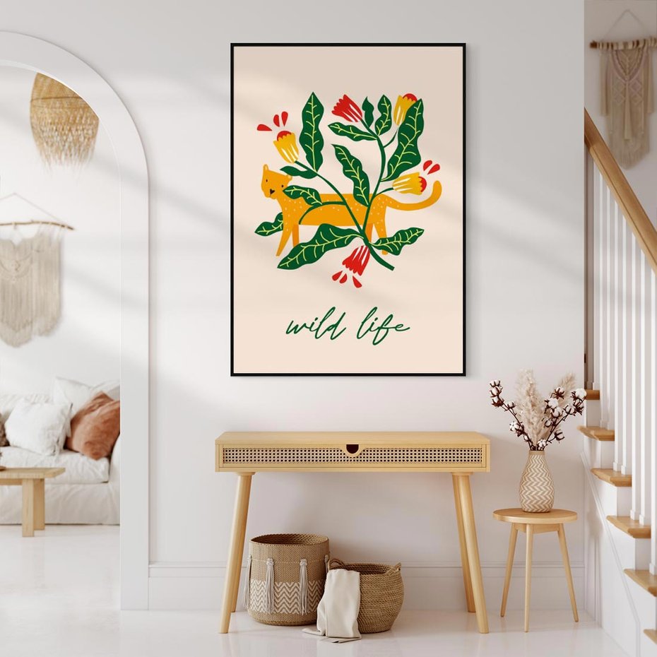 Obraz w ramie 50x70 - Tygrys w Kwiatach - tygrys, plakat - rama czarna