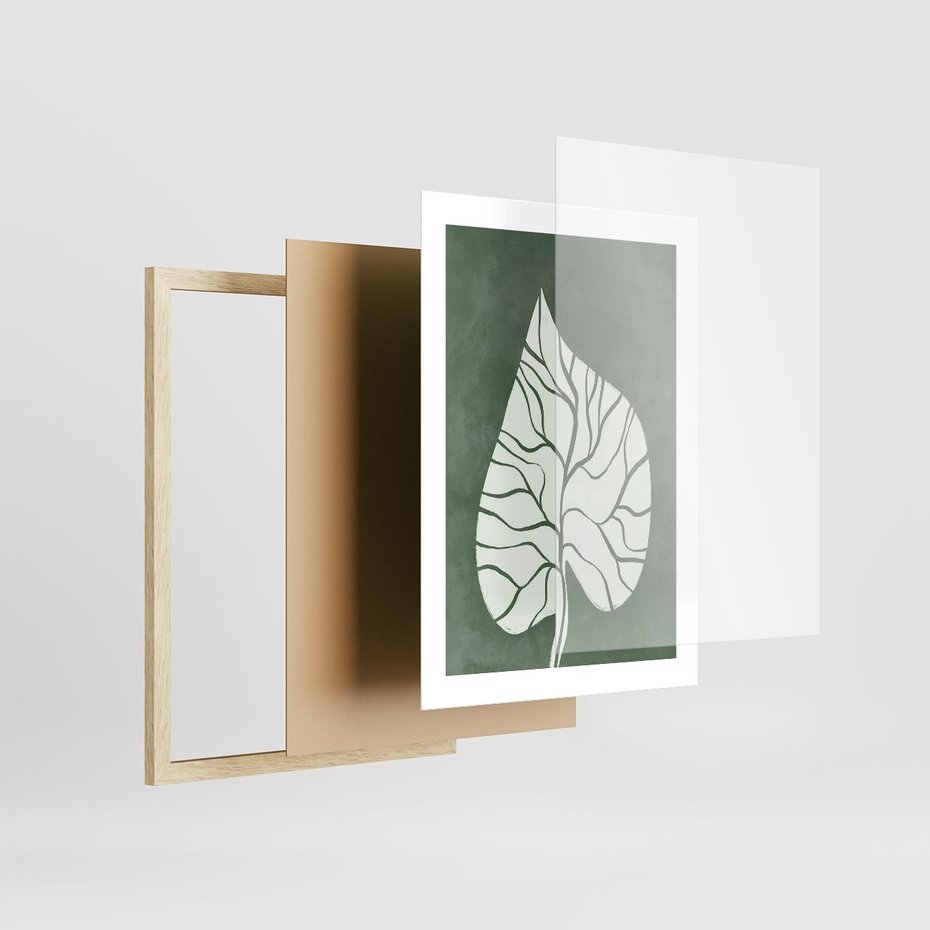 Plakat w ramie 30x40 - Migotliwe Wnętrze Zieleni - zielony plakat, roślinne motywy - rama drewno