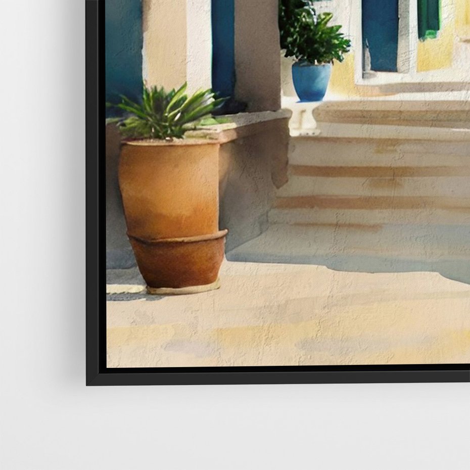 Obraz w ramie 70x100 - Nadmorskie Łuki - akwarela, śródziemnomorski klimat - rama czarna