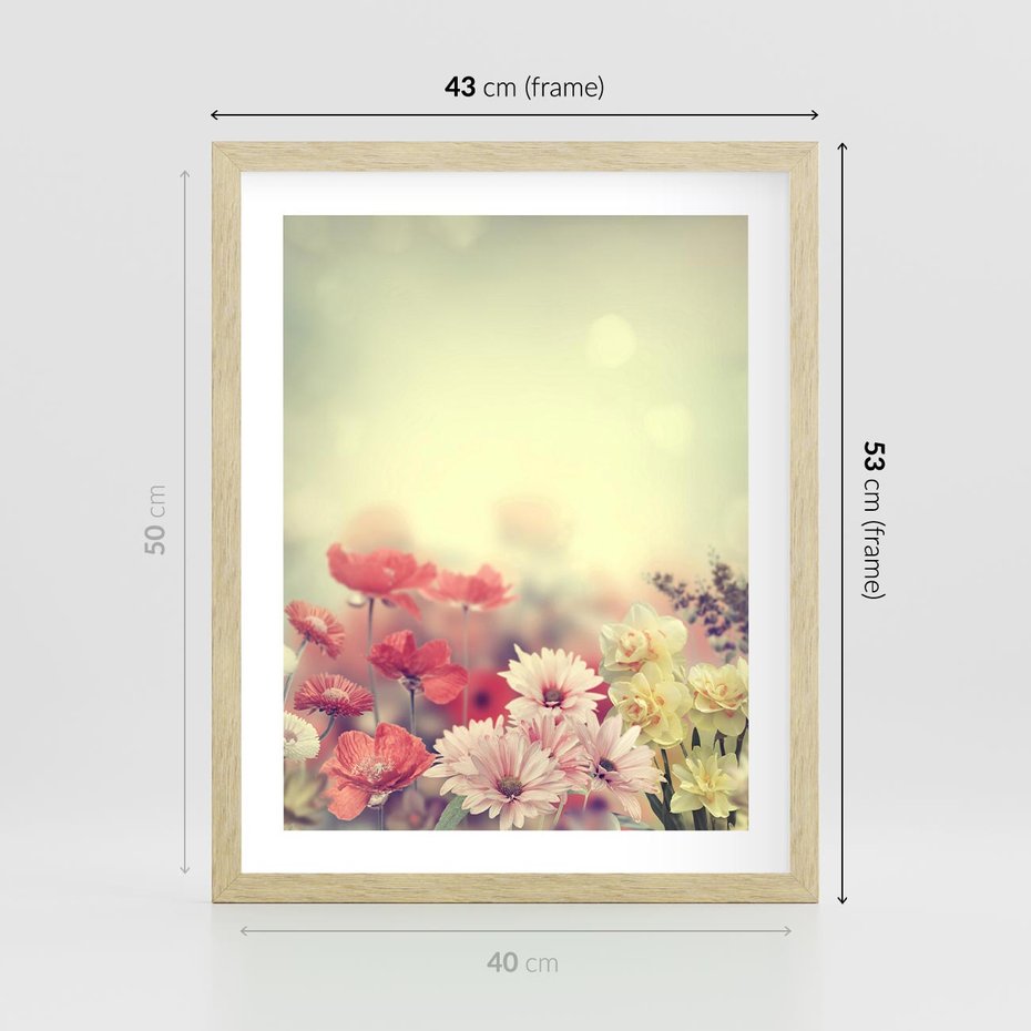 Plakat w ramie 40x50 - Delikatne kwiaty pastelowe - kwiaty, pastelowe - rama drewno