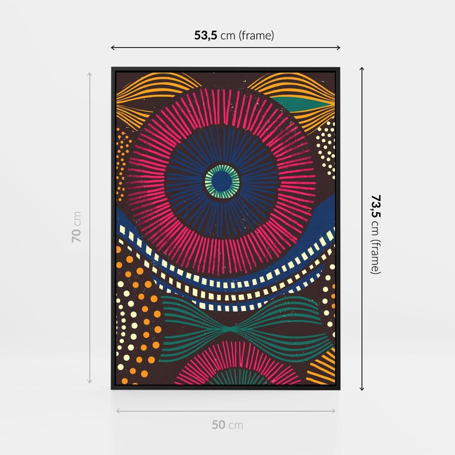 Obraz w ramie 50x70 - Energia Wzorców - enticzne wzory, kształty - rama czarna